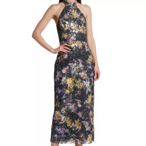ML Monique Lhuillier Iris Blur Leaha Floral Lace Midi Cocktail Dress